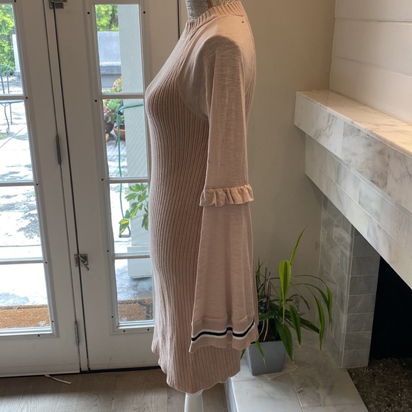 Free People Zou Bizou Bell Sleeve Ribbed Knit Tan Dress Size Small - Picture 3 of 12